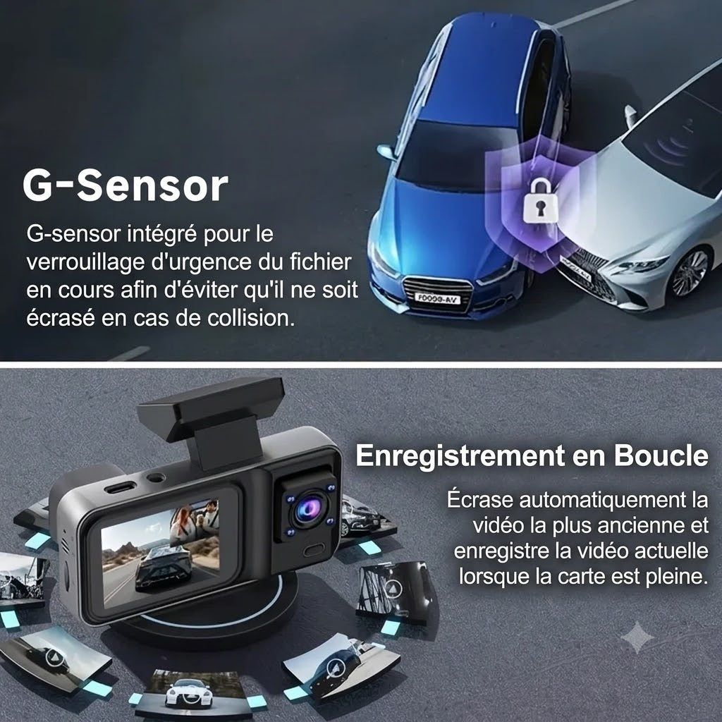 Dashcam Voiture Double Caméra Full HD — Vision Nocturne & Enregistrement en Boucle