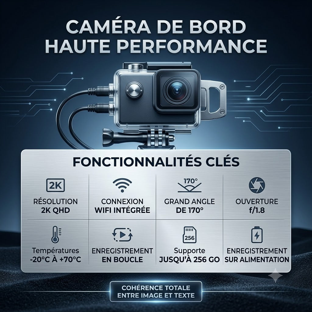 Dashcam Moto 2K, Stabilisation Électronique & Grand Angle 150°