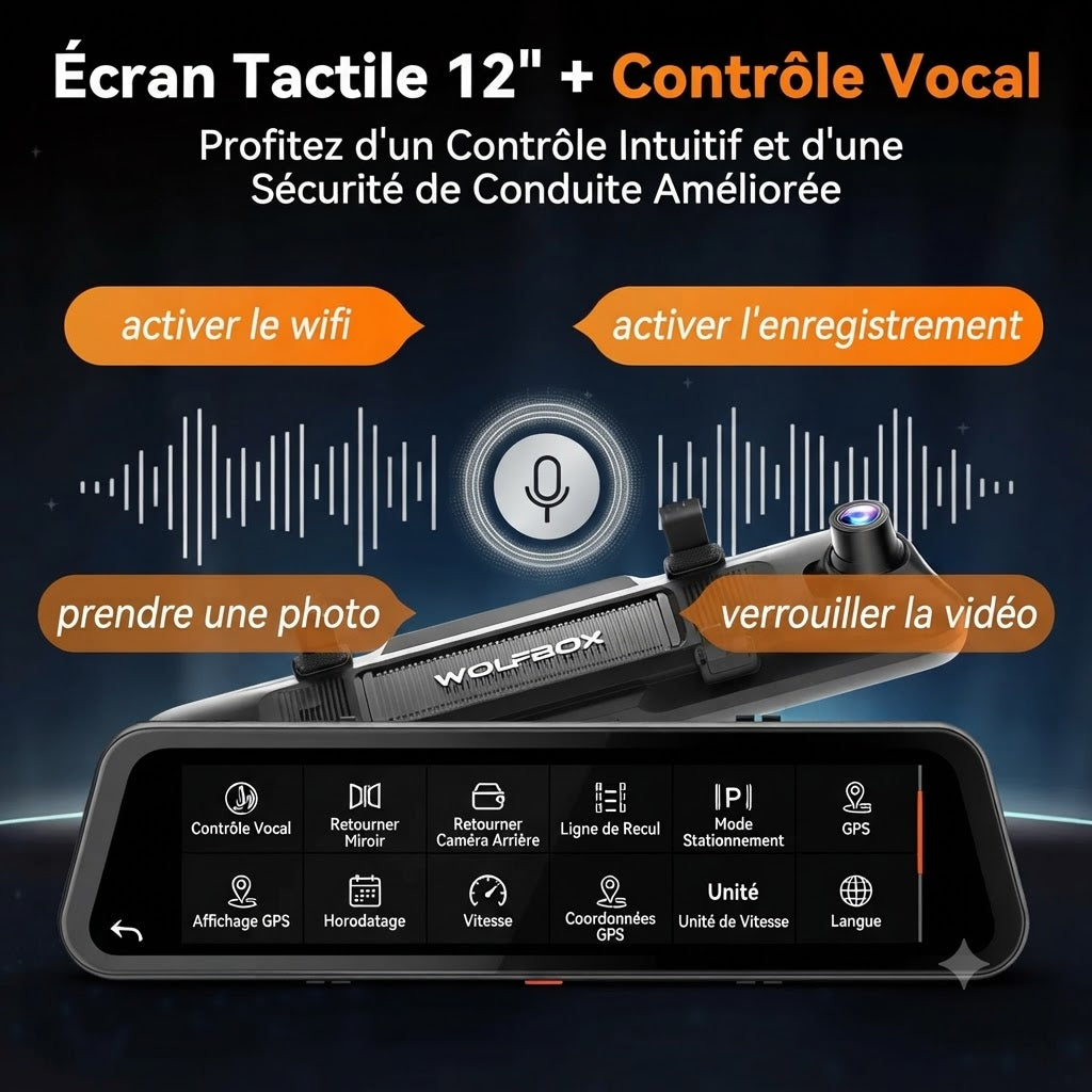 Dashcam Voiture 4K Tri-Vue — Écran Tactile 12" & Vision Nocturne