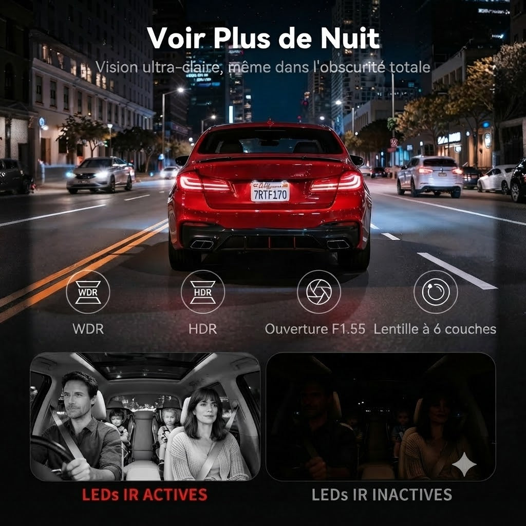 Dashcam Voiture 4K UHD — Triple Caméra, Vision Nocturne & GPS