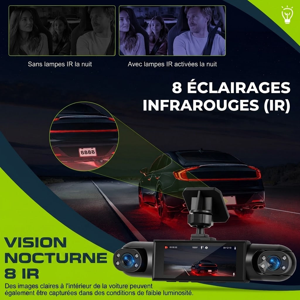 Dashcam Voiture 4 Caméras 1080P — Vision Nocturne, Aide au Recul & 360°