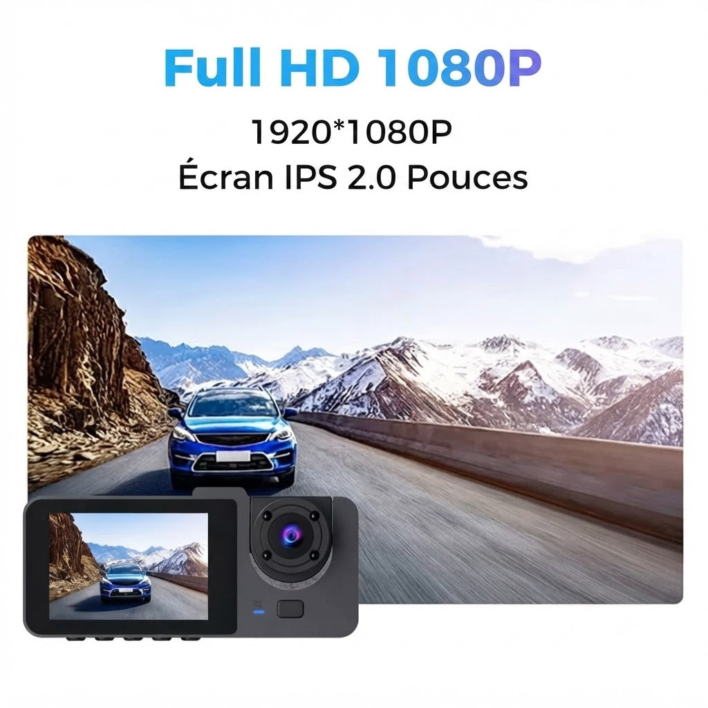 Dashcam Voiture Triple Caméra — Full HD 1080P & Vision Nocturne