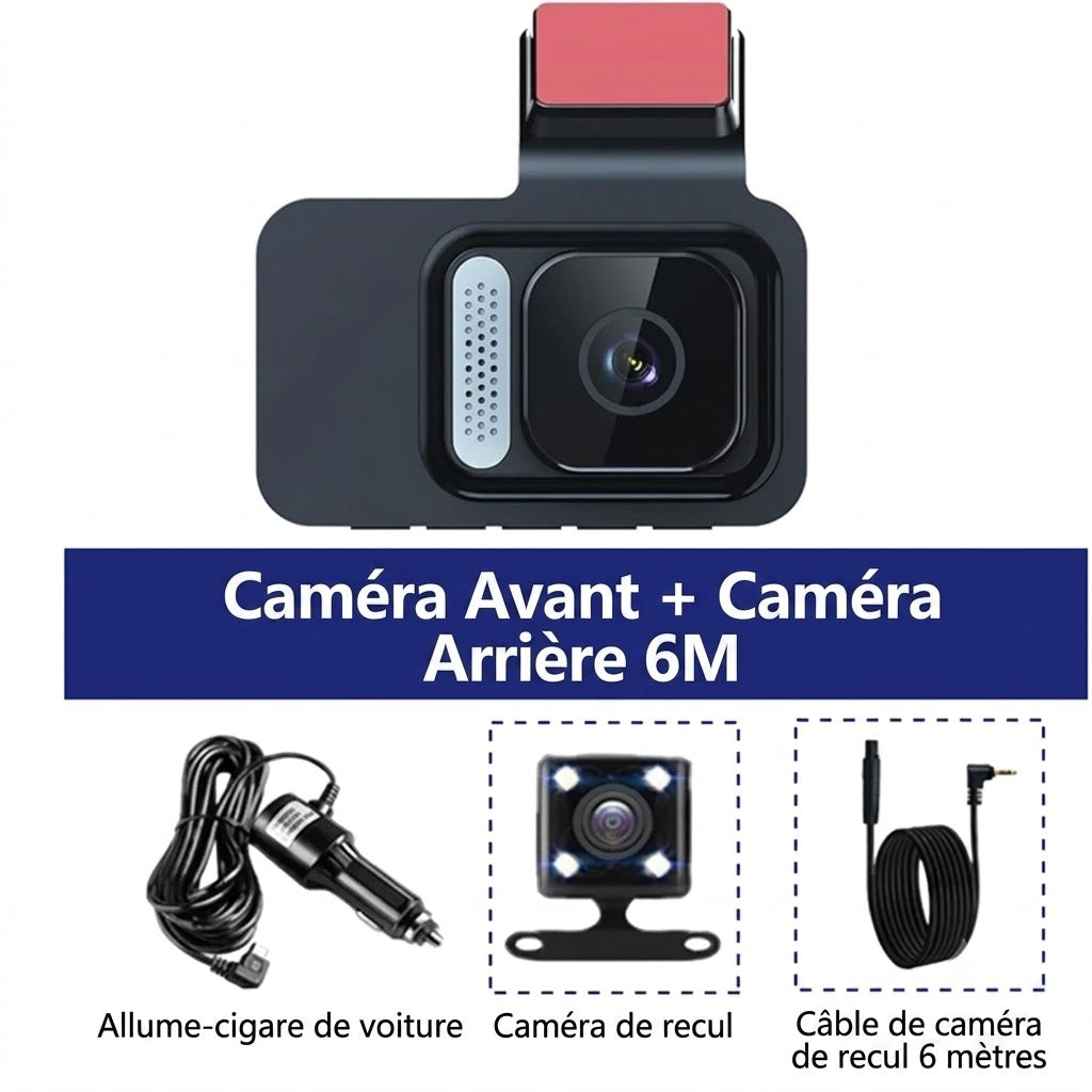 Dashcam Voiture Double Caméra — Écran IPS 3", GPS & Mode Parking