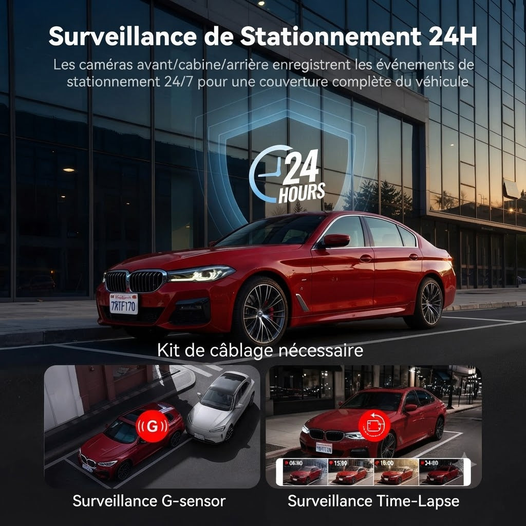 Dashcam Voiture 4K UHD — Triple Caméra, Vision Nocturne & GPS