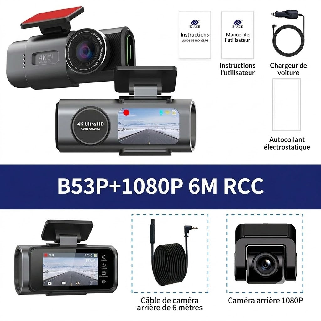 Dashcam Voiture 4K — Caméra Arrière, Vision Nocturne & GPS