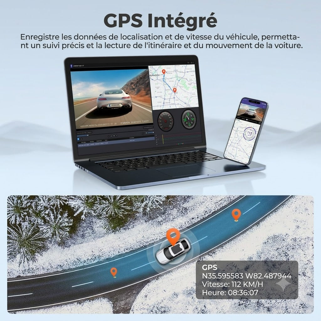 Dashcam Voiture 4K Avant/Arrière — GPS & Vision Nocturne