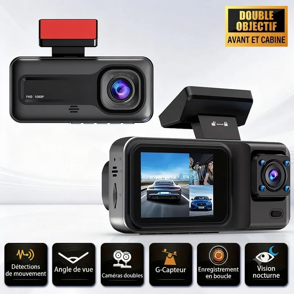Dashcam Voiture Double Caméra Full HD — Vision Nocturne & Enregistrement en Boucle