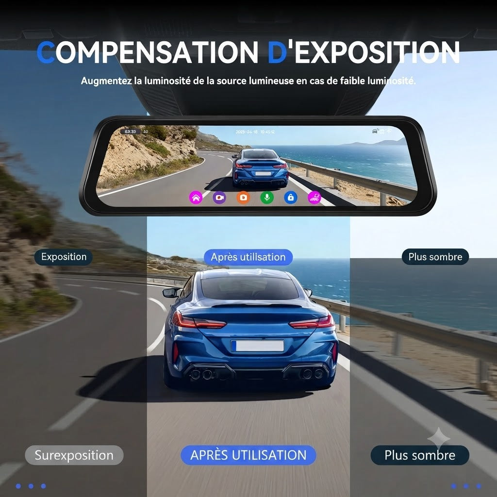 Dashcam Voiture 4K — Rétroviseur Tactile, Caméra Arrière & GPS