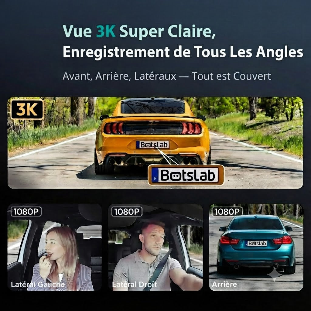 Dashcam Voiture 4K 4 Caméras 560° — Vision Nocturne, GPS