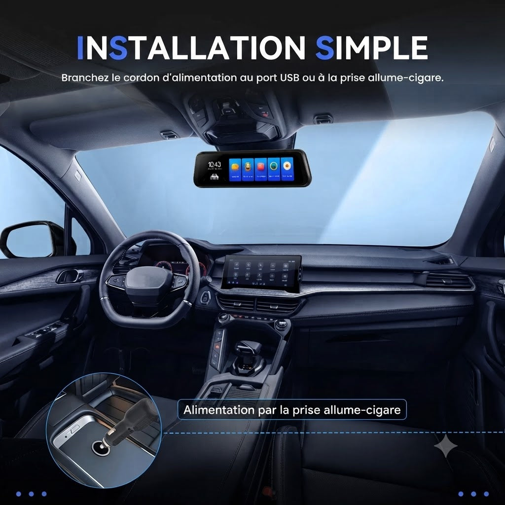 Dashcam Voiture 4K — Rétroviseur Tactile, Caméra Arrière & GPS