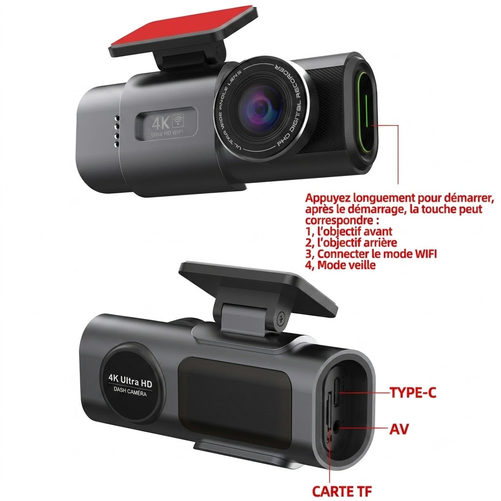 Dashcam Voiture 4K — Caméra Arrière, Vision Nocturne & GPS