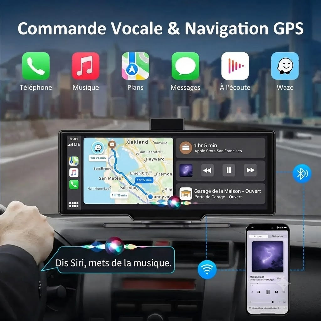 Dashcam Voiture 4K avec Écran Tactile 10,26" — Caméra Arrière & CarPlay Sans Fil