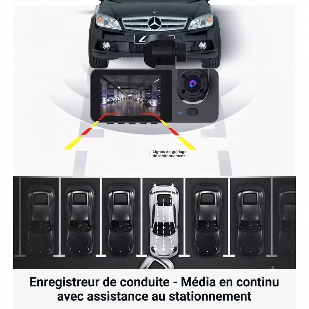 Dashcam Voiture Triple Caméra — Full HD 1080P & Vision Nocturne