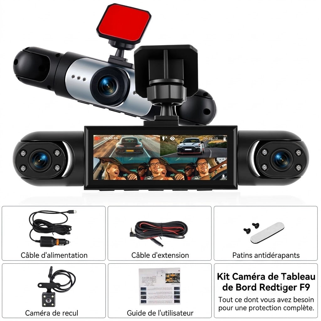 Dashcam Voiture 4 Caméras 1080P — Vision Nocturne, Aide au Recul & 360°