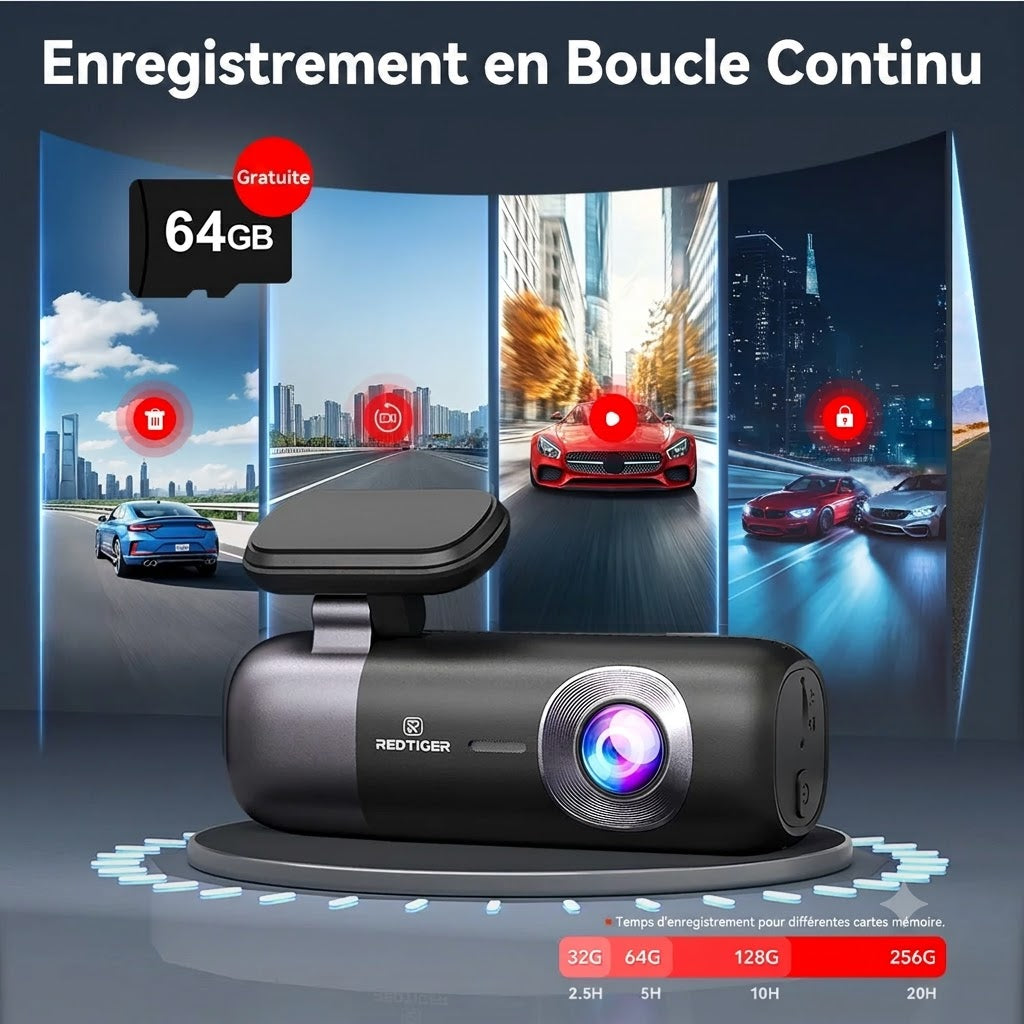 Dashcam Voiture 4K — Vision Nocturne, GPS & Surveillance Parking