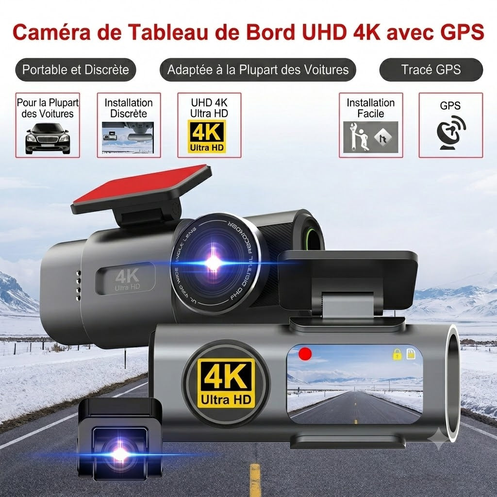 Dashcam Voiture 4K — Caméra Arrière, Vision Nocturne & GPS