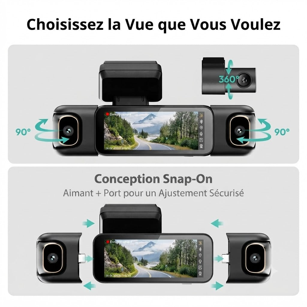 Dashcam Voiture 4K 4 Caméras 560° — Vision Nocturne, GPS