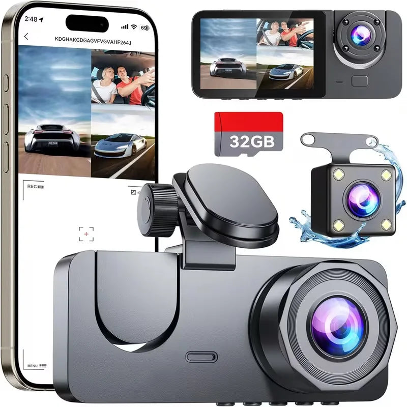 Dashcam Voiture Triple Caméra — Full HD 1080P & Vision Nocturne