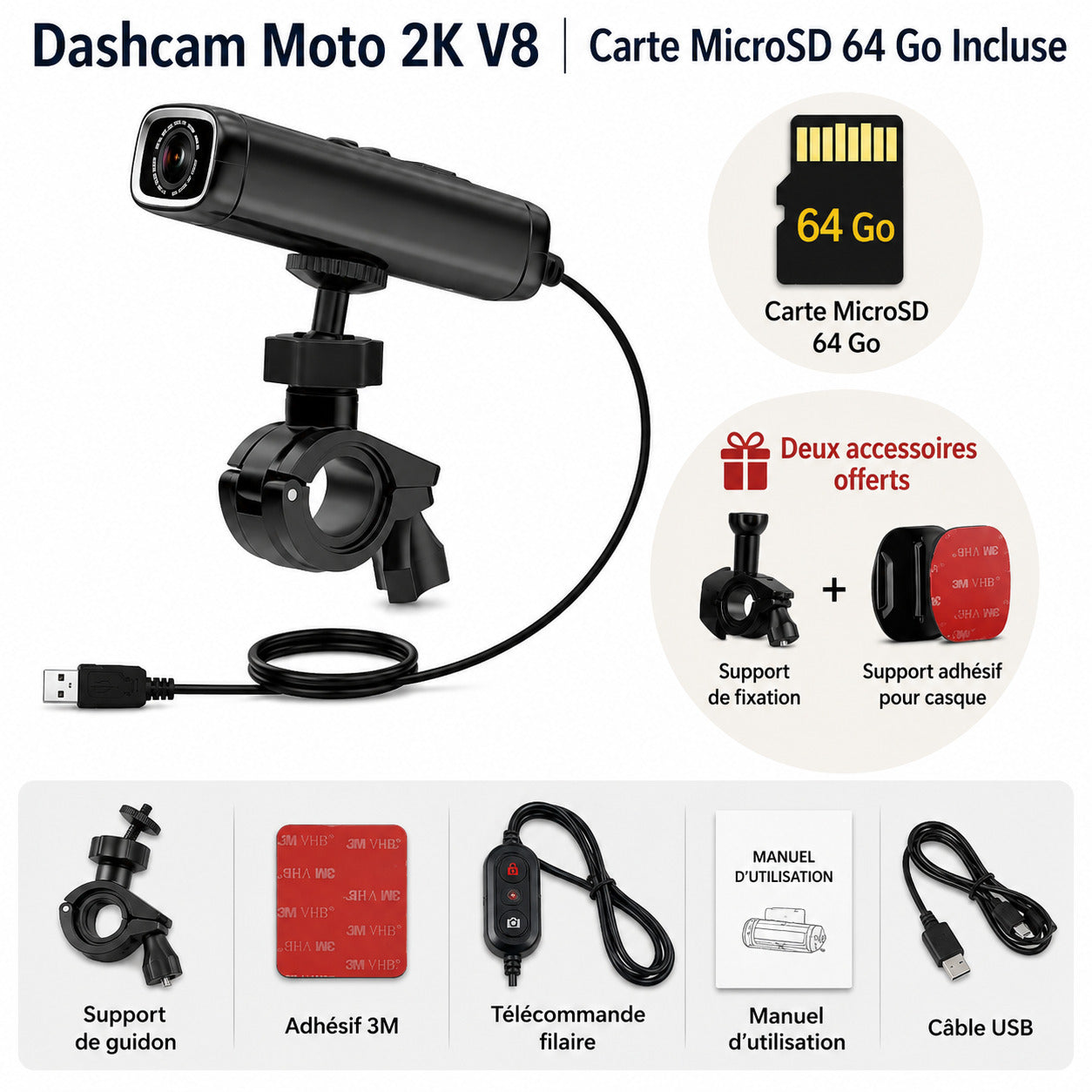 Dashcam Moto 2K 1440P — Vision Nocturne & IP66