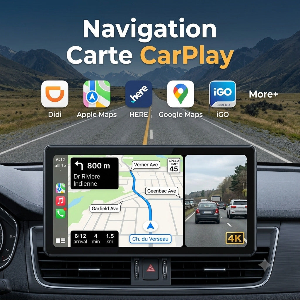 Dashcam Voiture 10,26" — CarPlay, Android Auto & Caméra Arrière