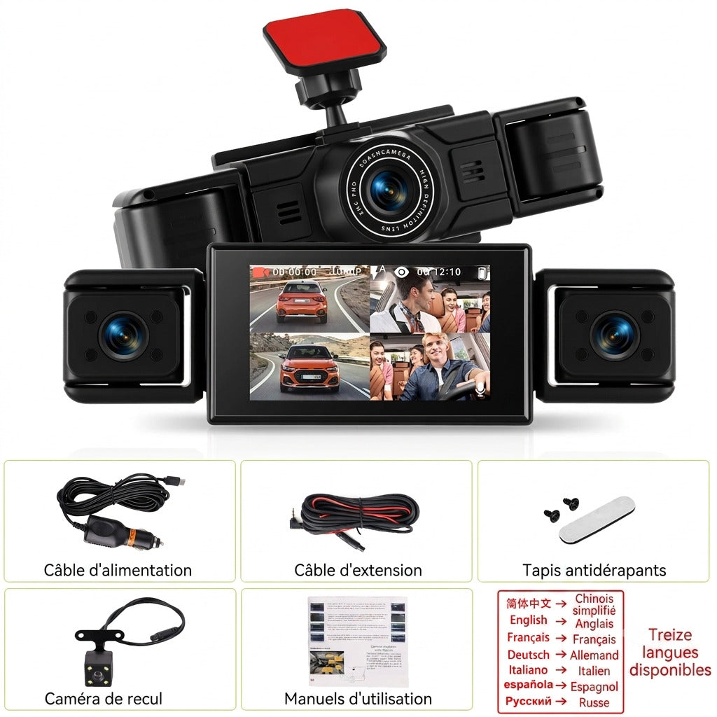 Dashcam Voiture 1080P 4 Caméras — Vision Nocturne, Aide au Recul & Détection