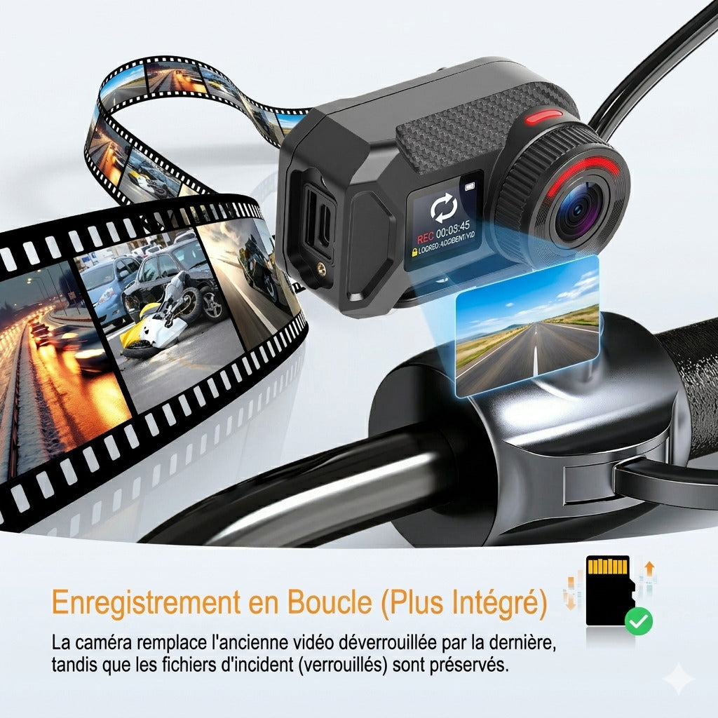 Dashcam Moto 2K — Sans Écran, Étanche IP66