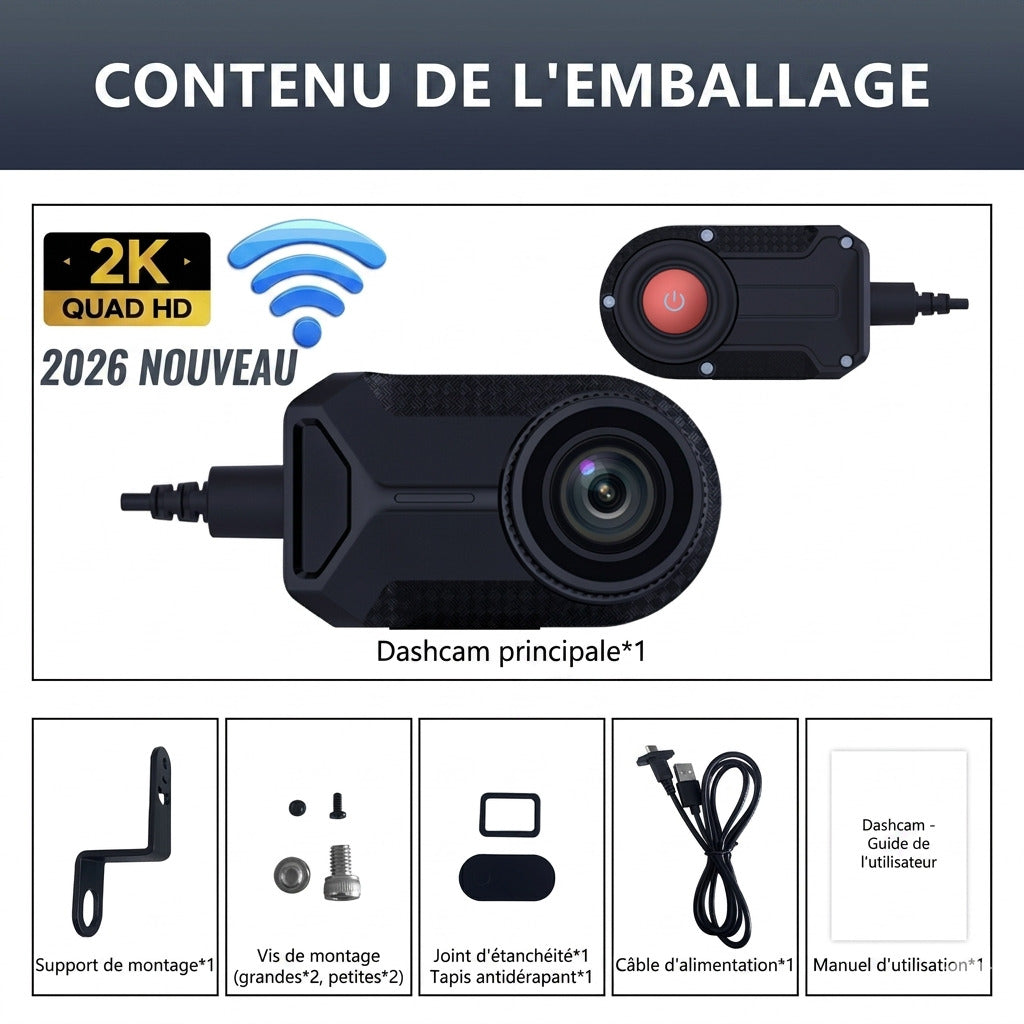 Dashcam Moto 2K, Stabilisation Électronique & Grand Angle 150°