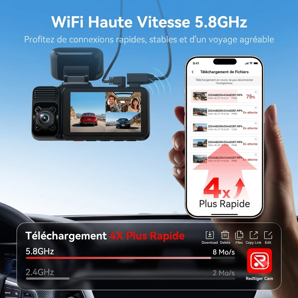 Dashcam Voiture 4K — 3 Caméras, GPS Intégré & Vision Nocturne Sony