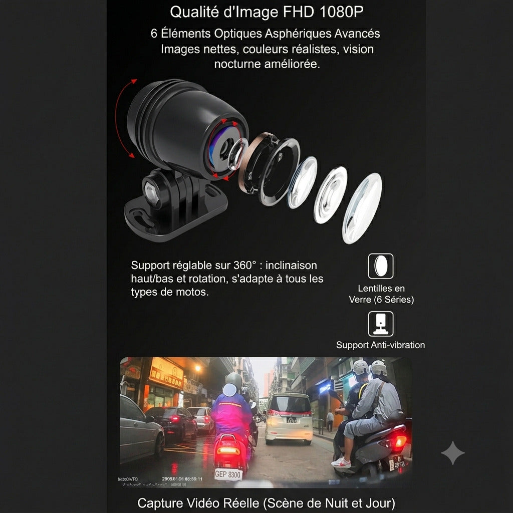Dashcam Moto Double 1080P — GPS Intégré & Étanche IP67