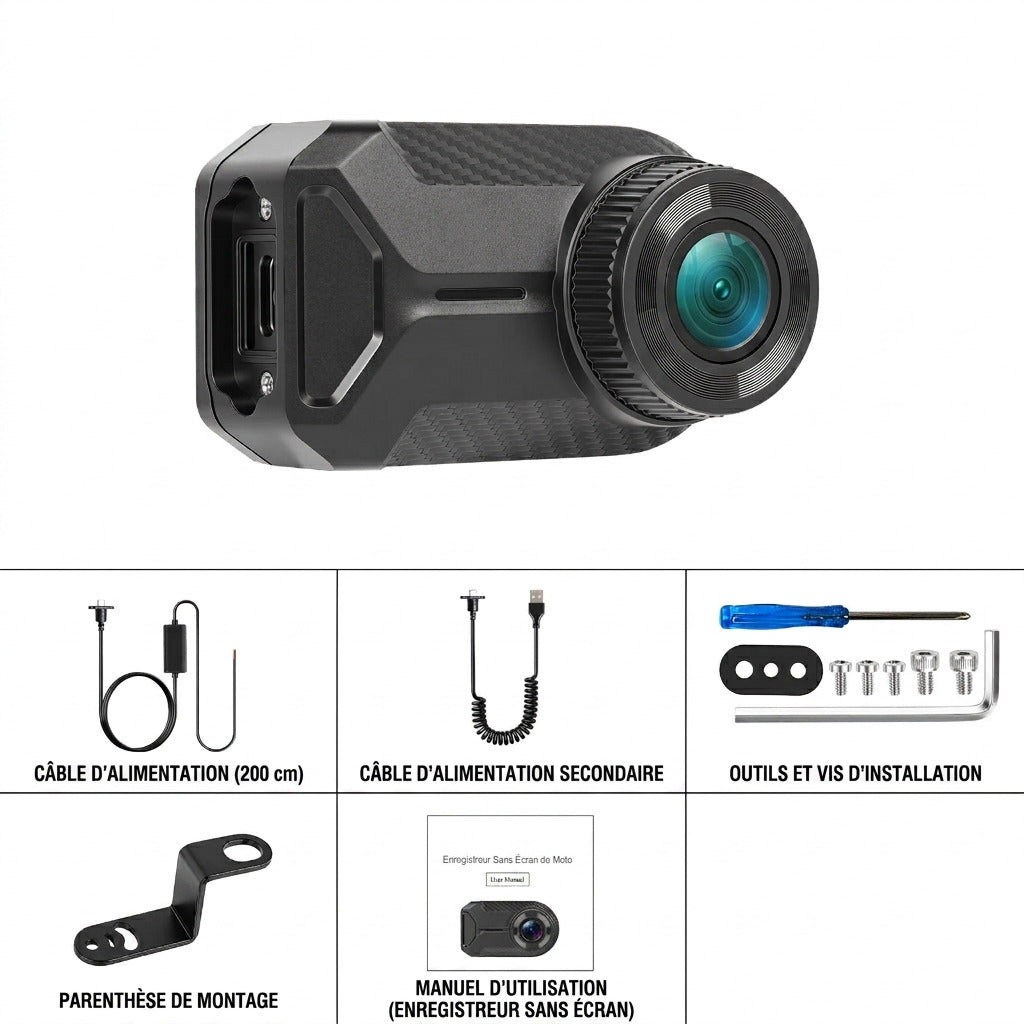 Dashcam Moto 2K Sans Écran — Étanche IP66, Vision Nocturne & WiFi