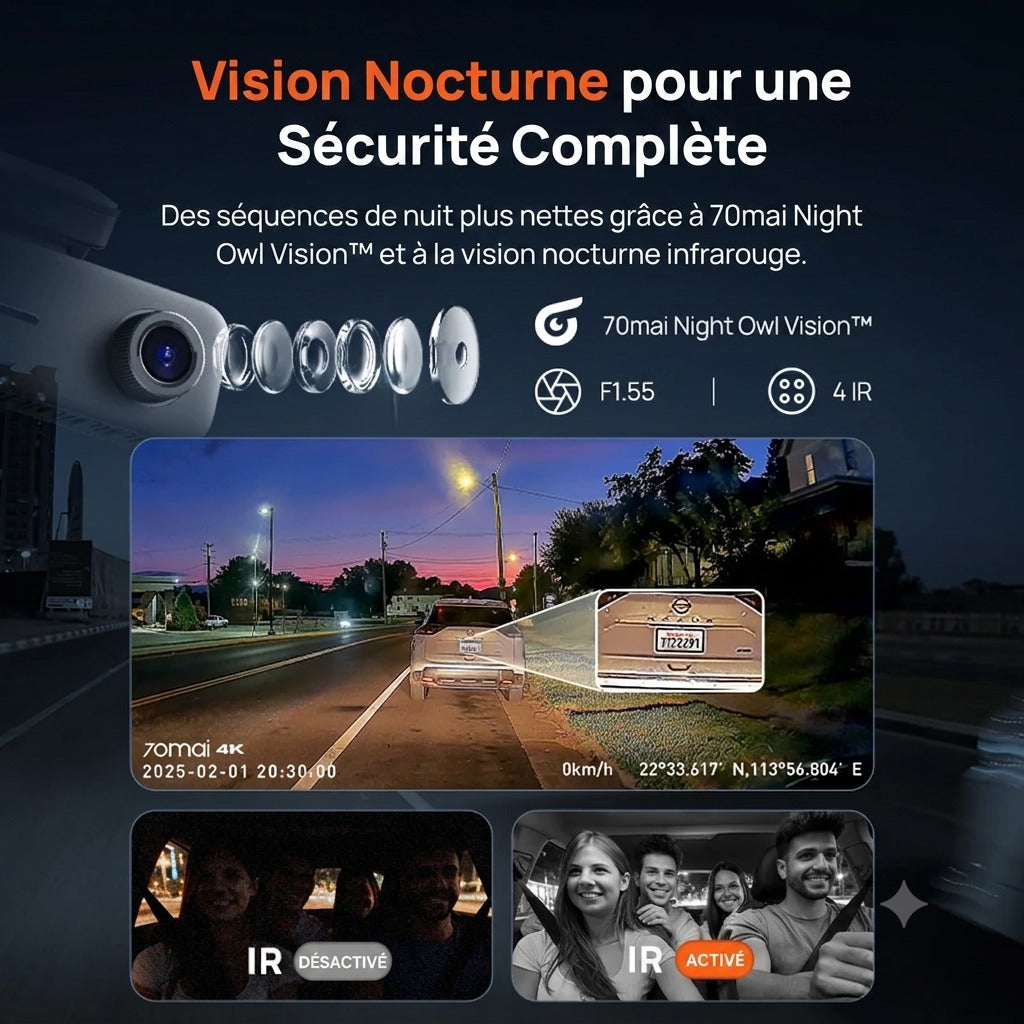 Dashcam Voiture 3 Canaux 4K — GPS, Vision Nocturne