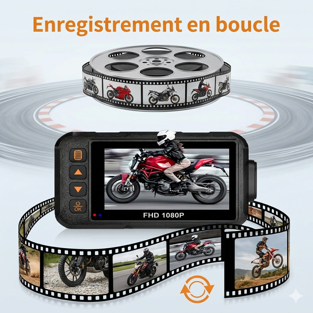 Dashcam Moto Double Caméra — Étanche IP67, Écran 3" & Enregistrement HD