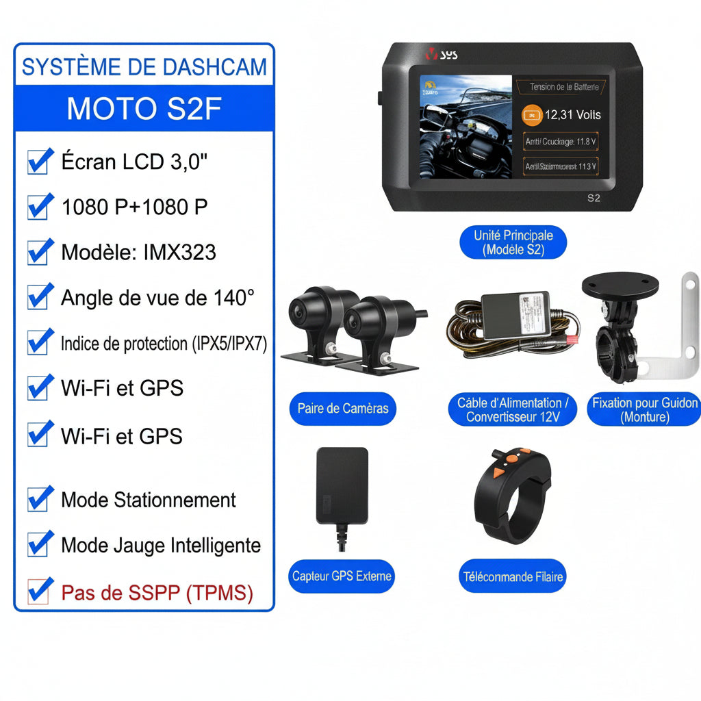 Dashcam Moto Double Caméra 1080P — Vision Nocturne, WiFi & Bluetooth