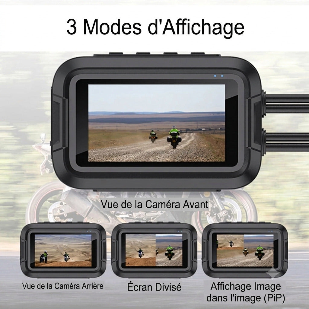 Dashcam Moto Full HD Dual 1080P, GPS & Étanche IP66