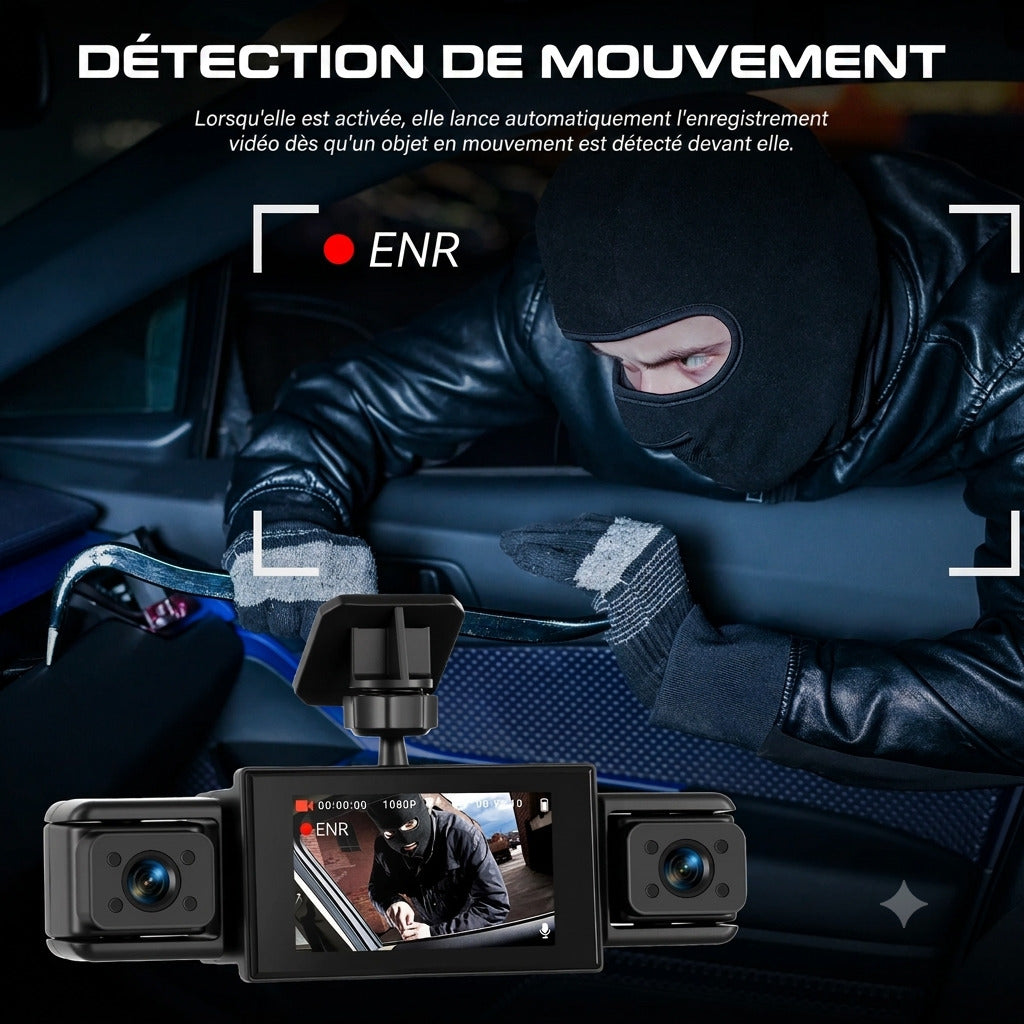 Dashcam Voiture 1080P 4 Caméras — Vision Nocturne, Aide au Recul & Détection