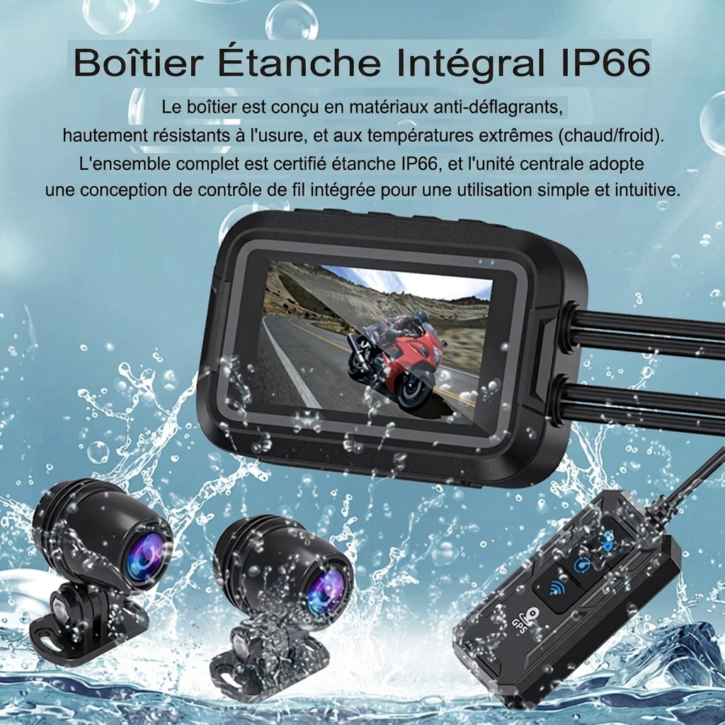 Dashcam Moto Full HD Dual 1080P, GPS & Étanche IP66