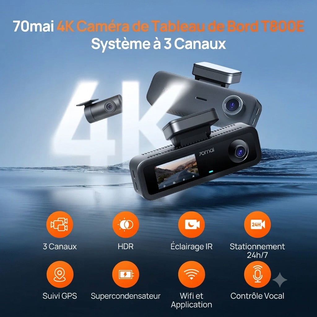 Dashcam Voiture 3 Canaux 4K — GPS, Vision Nocturne