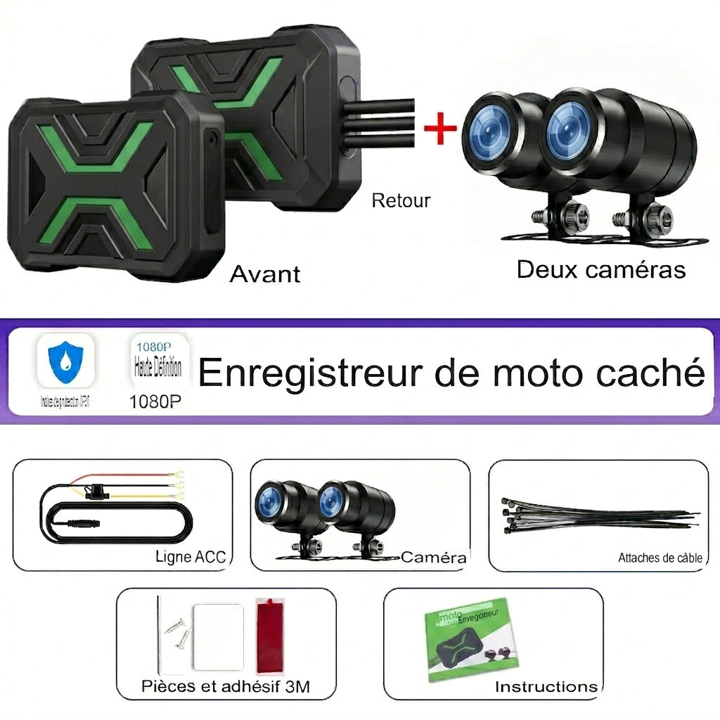 Dashcam Moto Double Objectif 1080P — Étanche IPX67, WiFi & Vision Nocturne
