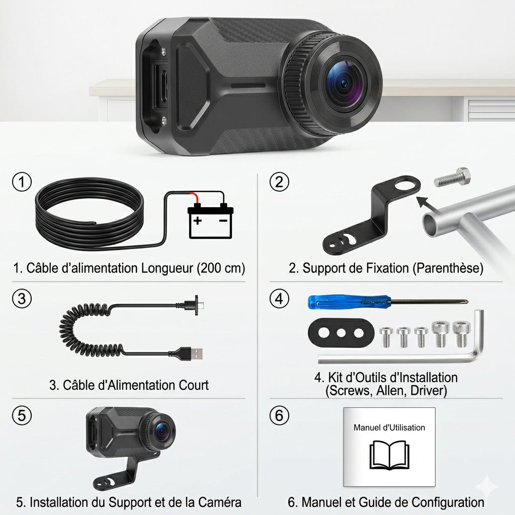 Dashcam Moto 2K — Sans Écran, Étanche IP66