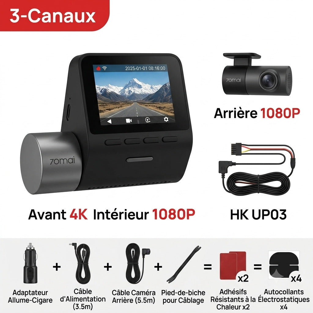 Dashcam Voiture 3 Canaux 4K — GPS, Vision Nocturne