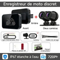 Dashcam Moto Double Caméra 720P — Étanche IPx67, Vision Nocturne & GPS