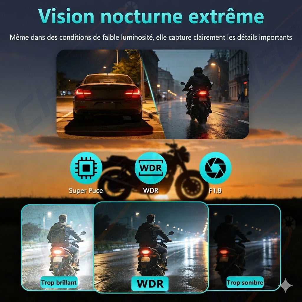 Dashcam Moto 2K — Vision Nocturne, WiFi & Boîtier Étanche
