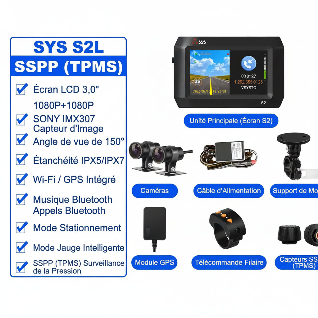 Dashcam Moto Double Caméra 1080P — Vision Nocturne, WiFi & Bluetooth