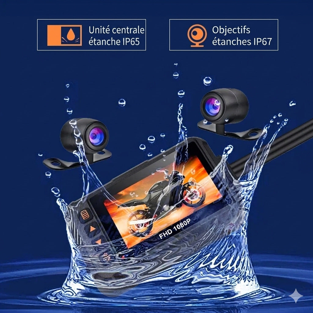 Dashcam Moto Double Caméra 720P — Étanche IPx67, Vision Nocturne & GPS