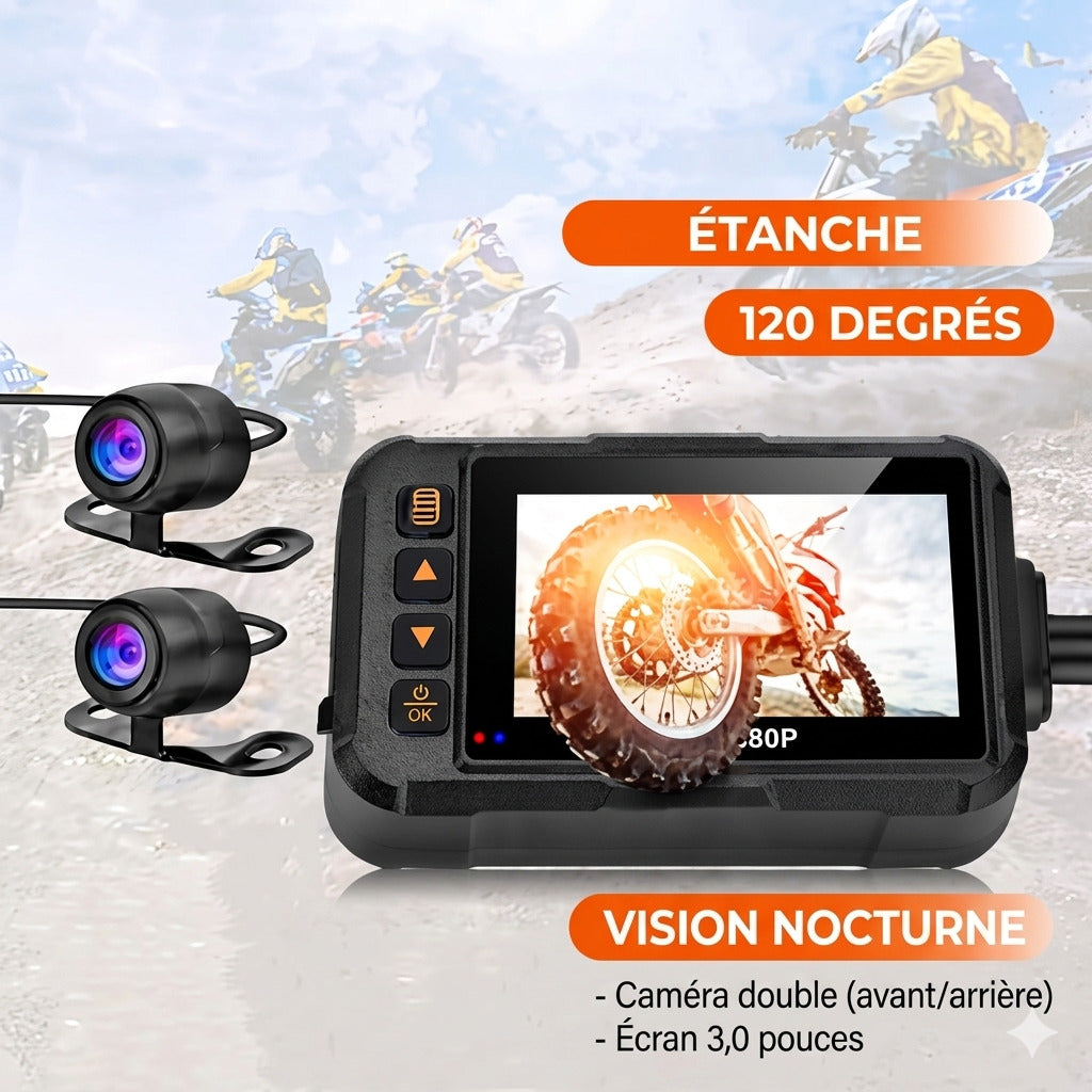 Dashcam Moto Double Caméra — Étanche IP67, Écran 3" & Enregistrement HD
