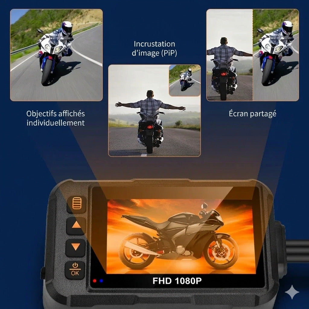 Dashcam Moto Double Caméra 720P — Étanche IPx67, Vision Nocturne & GPS