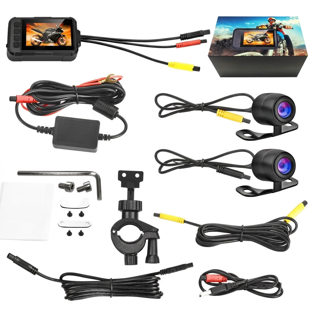 Dashcam Moto Double Caméra 720P — Étanche IPx67, Vision Nocturne & GPS