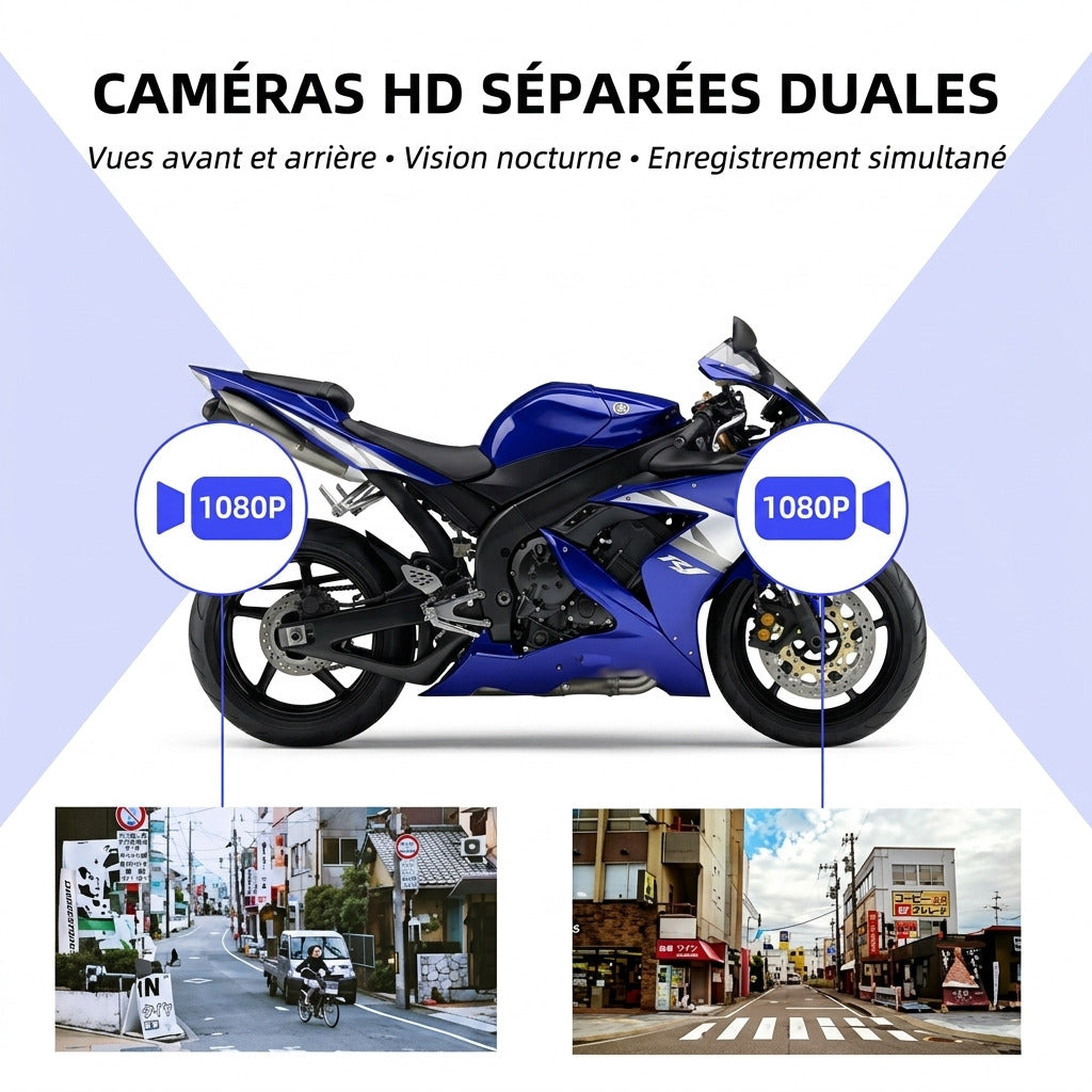 Dashcam Moto Dual Lens 1080P — Caméra Avant/Arrière, Vision Nocturne