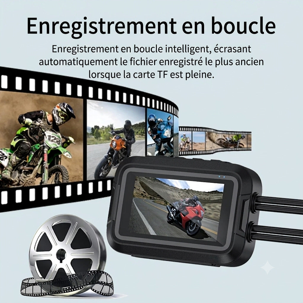 Dashcam Moto Full HD Dual 1080P, GPS & Étanche IP66