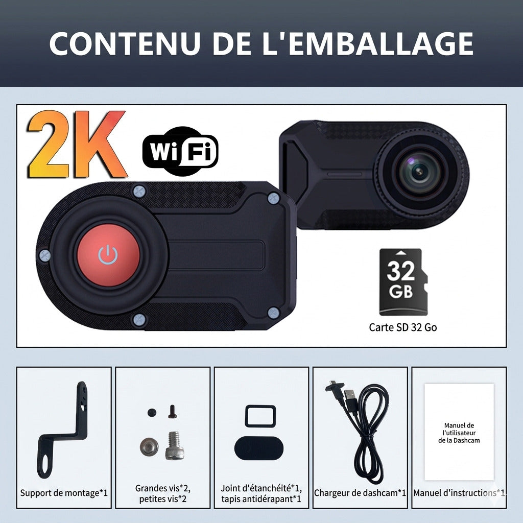 Dashcam Moto 2K — Vision Nocturne, WiFi & Boîtier Étanche